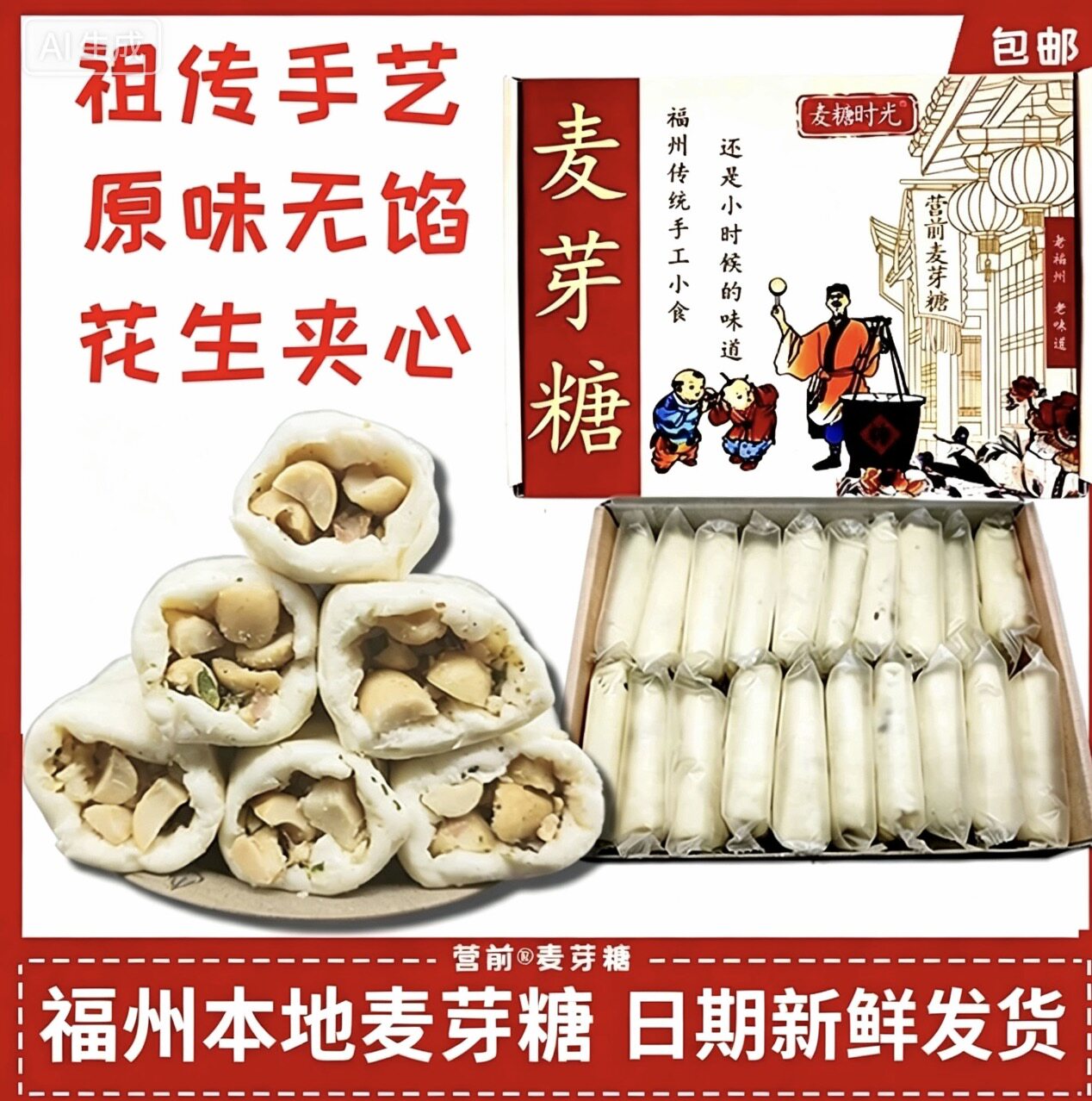 福州麦芽糖 花生夹心麦芽糖 手工麦芽糖 花生麦芽糖 福建福州特产