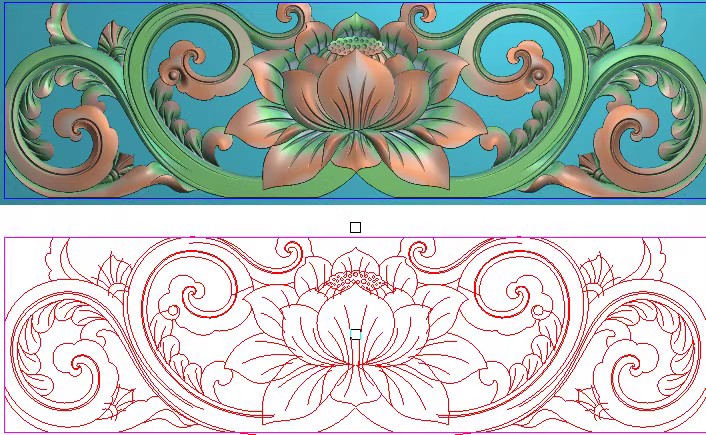 莲花洋花香草小横板围板镂空隔断透雕藏式精雕图灰度图浮雕图木雕