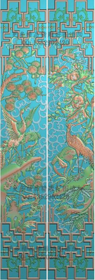 精雕图灰度图浮雕图精品松鹤凤凰牡丹仿古镂空挂屏屏风竖2611x438