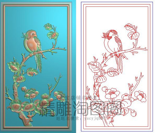 新款花鸟精雕图灰度图浮雕图精品玉兰花鸟椅背板-门板边板222x403