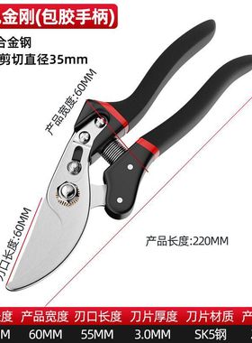 德国进口sk5钢强力园艺剪修枝剪园林花木果树嫁接剪工具锋利ZX05