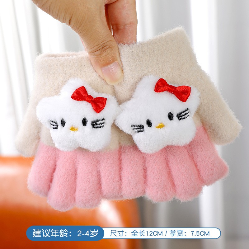 宝宝五指手套冬季男女童分指保暖手套中小童卡通毛绒加厚防冻uj29