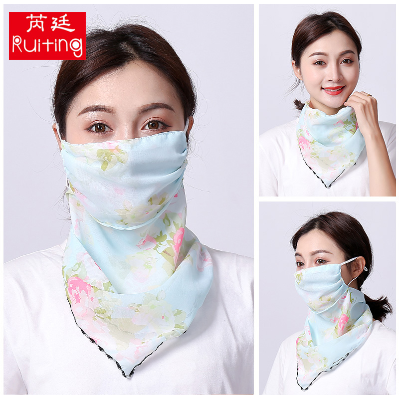 围巾女春秋薄百变多功能雪纺围脖护颈丝巾夏季防晒面纱遮全脸纱巾