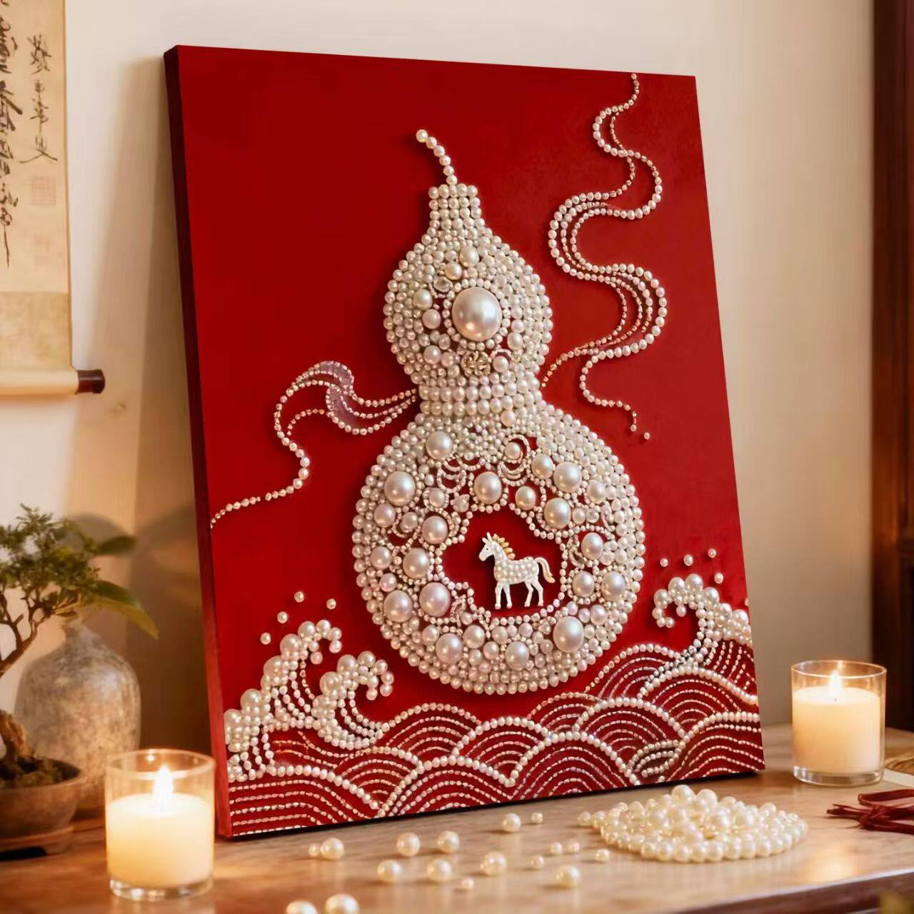马年福禄珍珠画diy手工挂画礼物自粘葫芦财神新年简约卧室装饰画,家居饰品,DIY/数字油画,淘宝优惠券,粉丝福利购,淘宝优惠卷