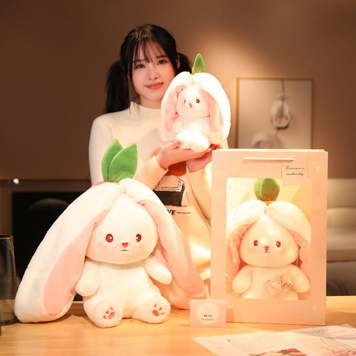 网红草莓玩偶变身可爱小兔子毛绒玩具兔子娃娃公仔胡萝卜生日礼物