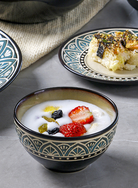 OMK 创意陶瓷盘子深菜盘复古家用碗套装圆形西餐大盘特色餐厅餐盘