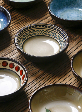 OMK 日式陶瓷蘸料碟复古小吃零食碟创意酱油咸菜碟子家用小调味碟