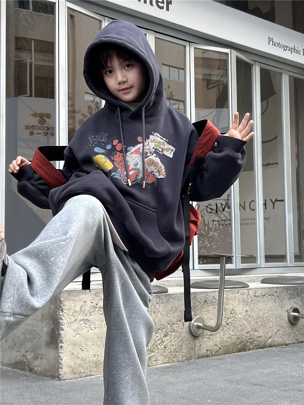 童装秋冬款儿童加绒连帽卫衣 美式复古小丑印花男女童保暖卫衣潮