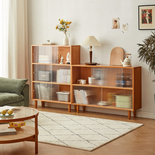 北欧樱桃木落地书柜储物柜一体家用白橡木日式实木儿童收纳置物架