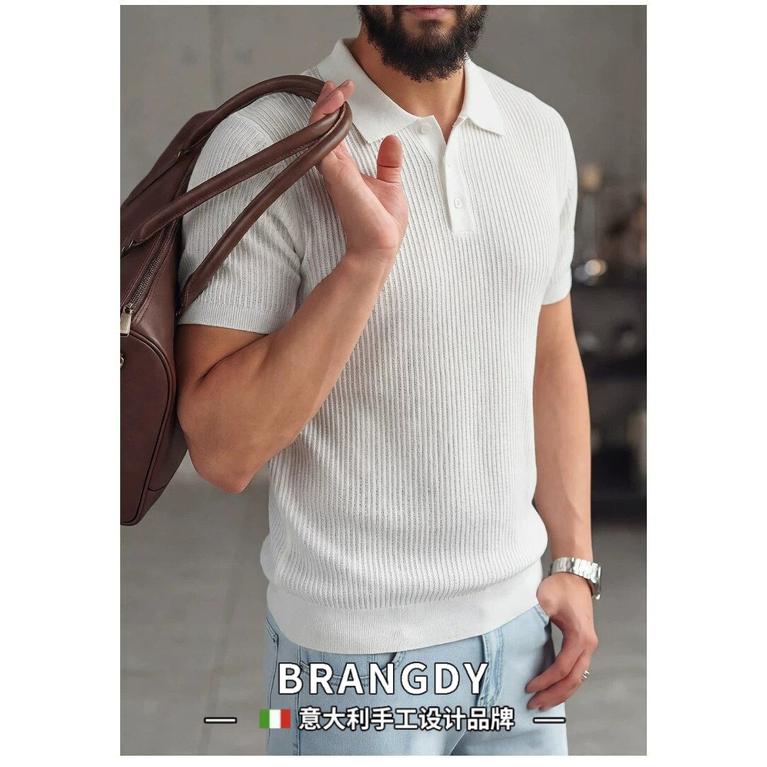 Brangdy意大利老钱风针织Polo衫男款夏季新款翻领休闲复古短袖