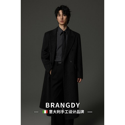 Brangdy意大利双面全羊毛毛呢大衣长款带垫肩加厚老钱风呢子外套