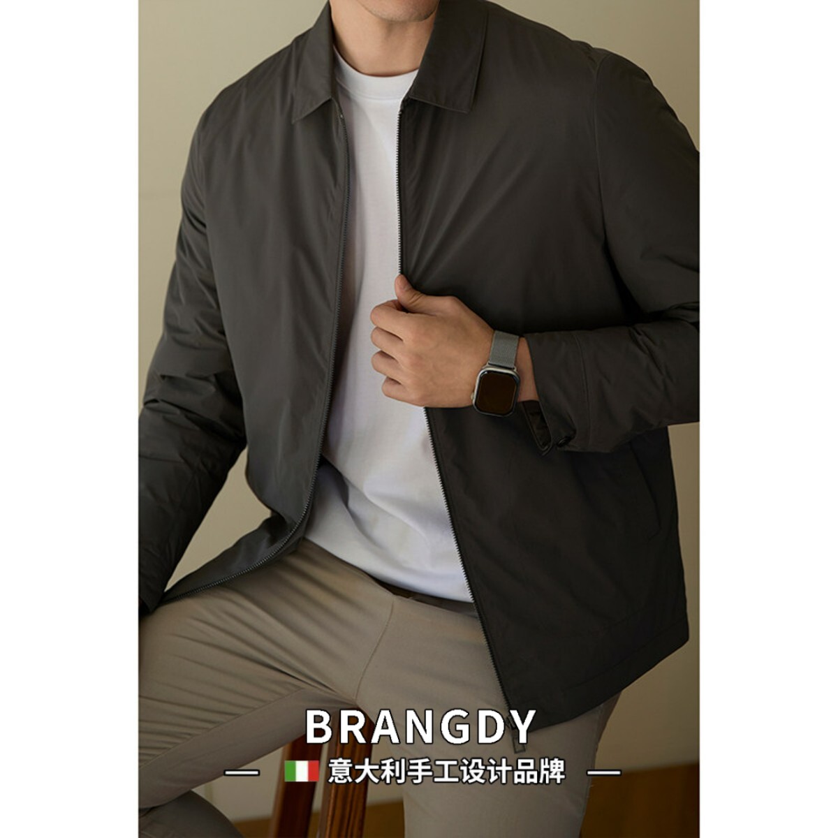Brangdy意大利轻盈零压鹅绒薄款羽绒服男士秋冬休闲行政夹克外套