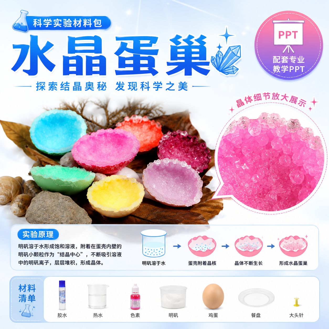 DIY自种水晶生长化学结晶实验儿童手工制作种植水晶科学实验玩具