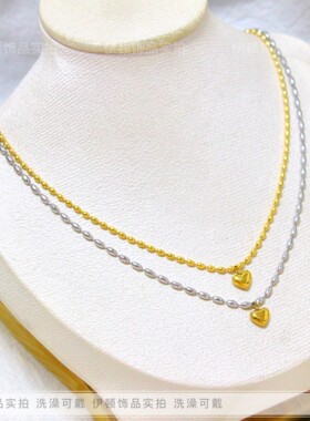 钛钢不掉色项链爱心小米珠百搭