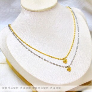 2025新款小众高级百搭款钛钢金银小米珠一见钟情迷你爱心吊坠项链