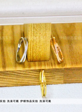 钛钢不掉色小众交叉锆石戒指对戒