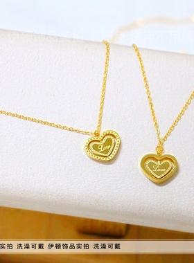 可旋转爱心钛钢锁骨链项链洗澡