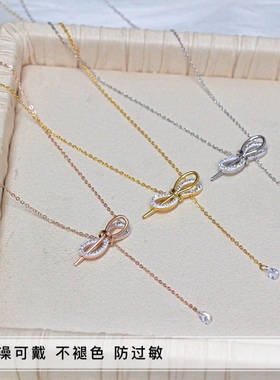 洗澡不用新加坡钛钢锆石锁骨链