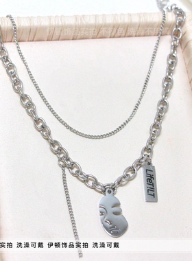 钛钢锁骨链情侣嘻哈风双层项链