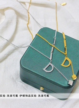 其他钛钢毛衣链通用D字母项链