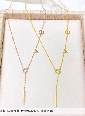 网红同款简约字母女钛钢锁骨链