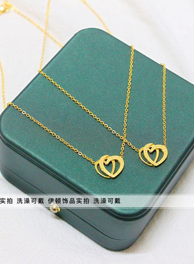 洗澡可戴钛钢磨砂爱心项链锁骨链