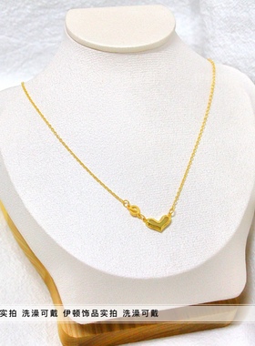 洗澡不用摘钛钢女e生爱心项链