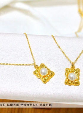 其他钛钢锁骨链女复古项链贝珠