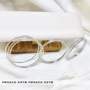 【洗澡不用摘】2024新款钛钢三生三世银色细闪磨砂光面素圈手镯