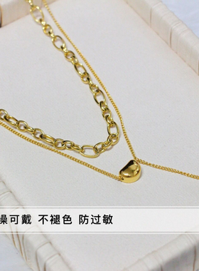 钛钢女双层叠戴幸运豆锁骨链项链