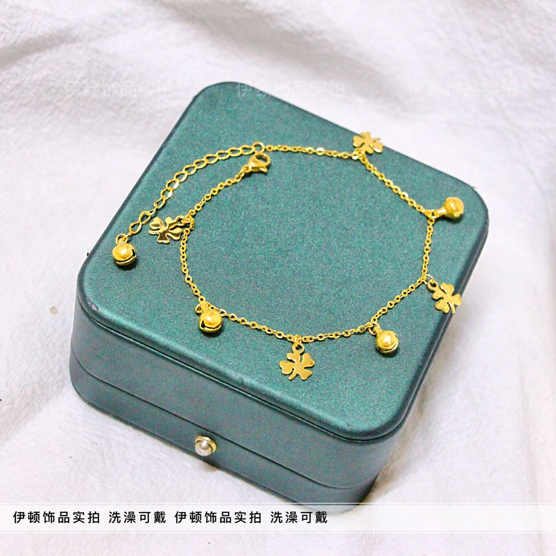 【洗澡不用摘】新款钛钢小众设计中国风幸运四叶草铃铛脚链 脚饰