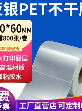 亚银标签纸100*60mm哑银标签不干胶10x6cm条码打印 pet标签纸定制