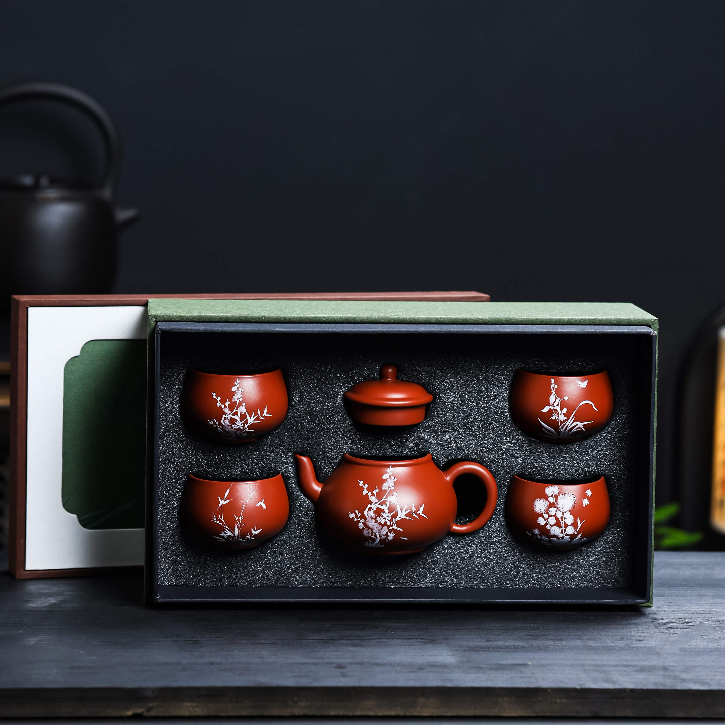 小潘壶梅一壶四杯手绘陶瓷茶具居家品茗轻奢雅致茶道茶器套装精品