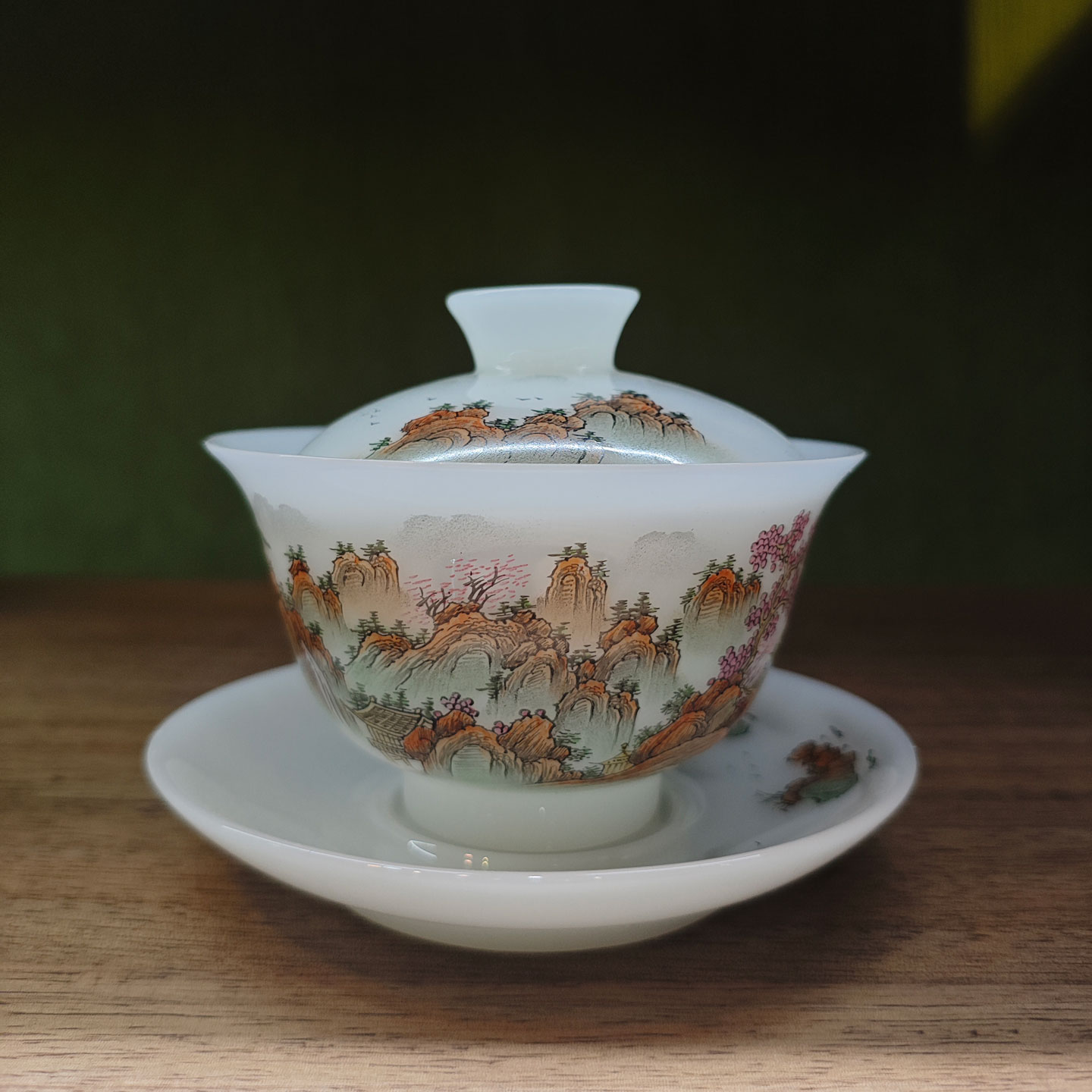 新中式陶瓷盖碗茶具山水画彩绘