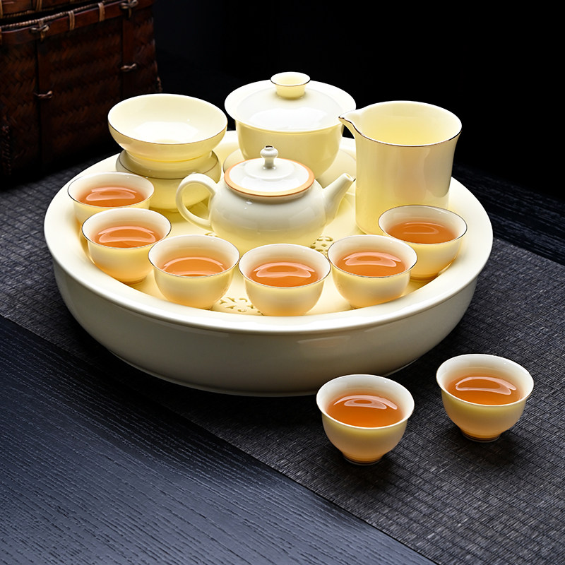 宝石黄金线陶瓷功夫茶具套装2026新款茶杯泡茶盖碗办公室专用高端