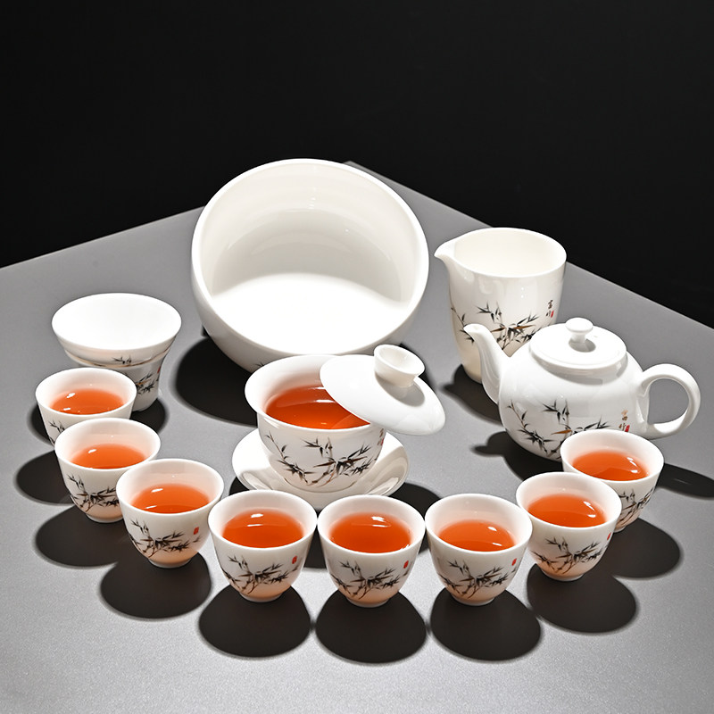 高端德化羊脂玉白瓷功夫茶具套装家用办公室中式悬停盖碗整套富竹,餐饮具,功夫茶具,淘宝优惠券,粉丝福利购,淘宝优惠卷