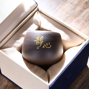 紫砂主人杯静心描金家用功夫茶专属茶碗罗汉杯品茗茶盏送礼礼盒装