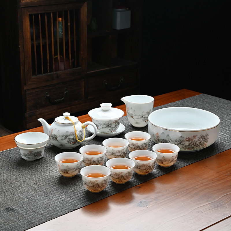 冰种玉瓷白瓷喝茶茶具茶台