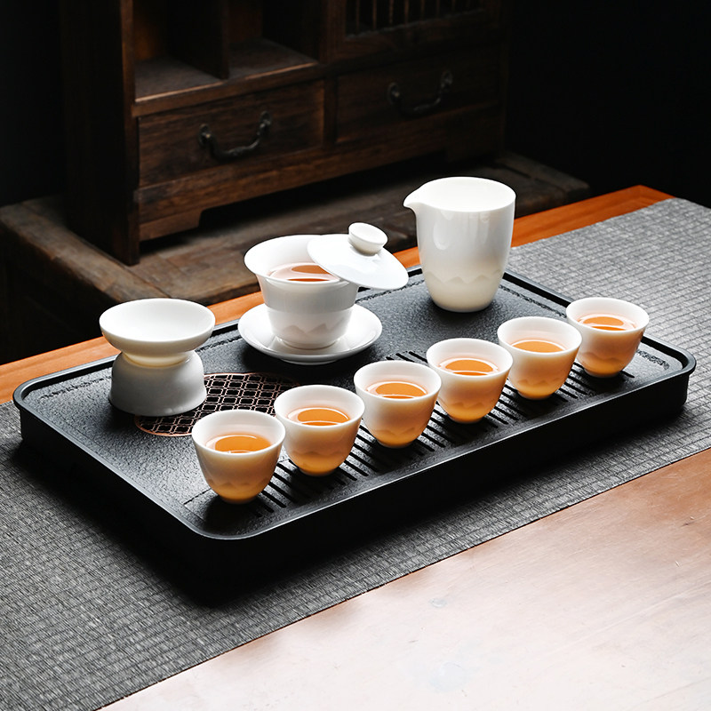 羊脂玉白瓷幻山悬停茶具套装