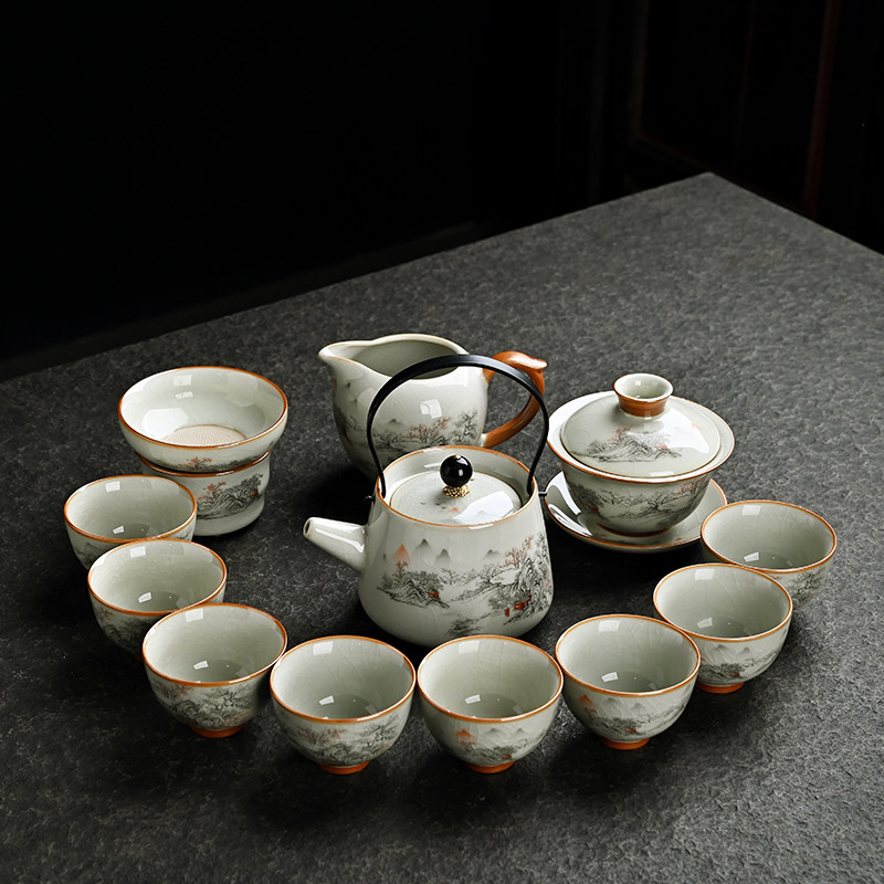 陶瓷开片汝窑功夫茶具套装2026新款轻奢高档高端大气泡茶器具茶杯