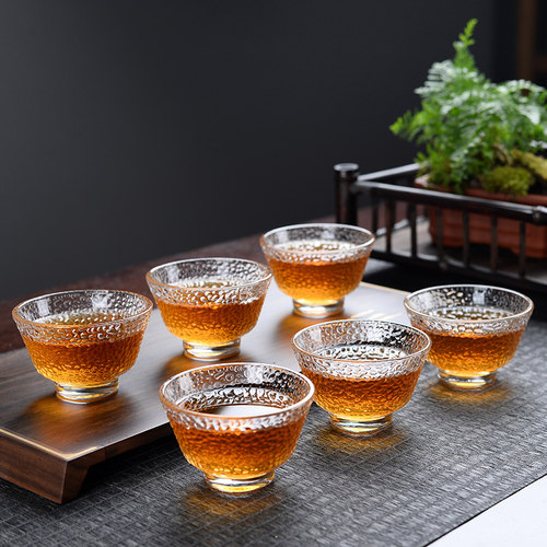 套装简约风描金锤纹玻璃品茗杯