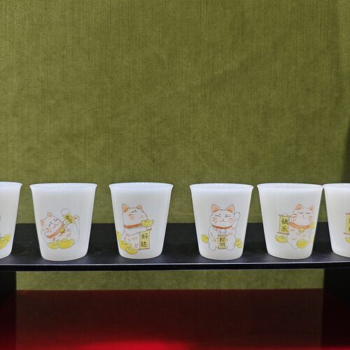 可乐杯招财进宝一组品茗杯手绘陶瓷茶具居家品茗轻奢雅致茶道居家