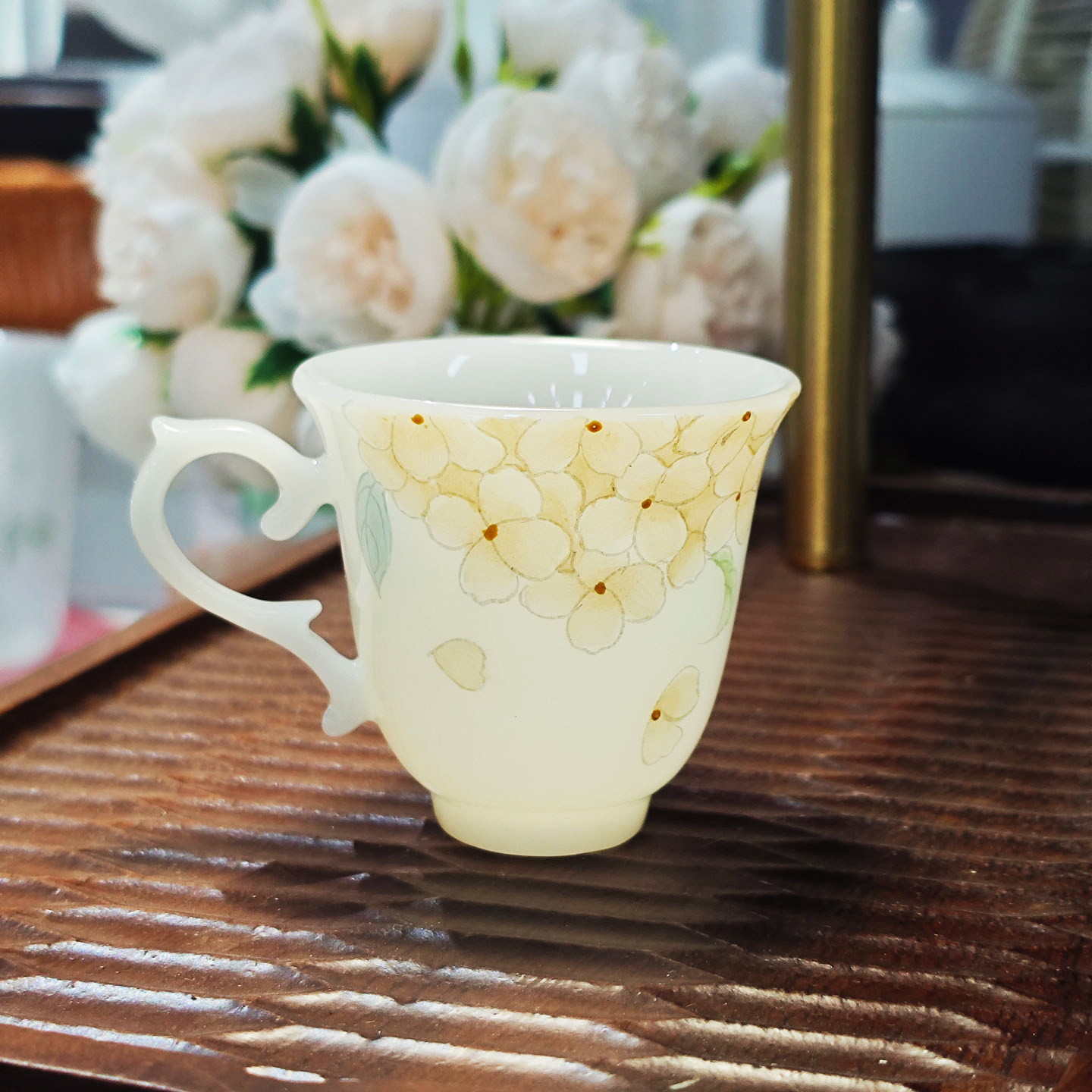 执盏杯丹金绣球品茗杯手绘陶瓷茶具居家品茗轻奢雅致功夫茶道舒心