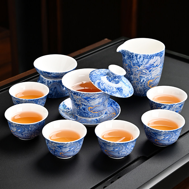 新款羊脂玉瓷套装陶瓷盖碗茶杯茶家用功夫泡茶茶具整套茶杯礼盒装