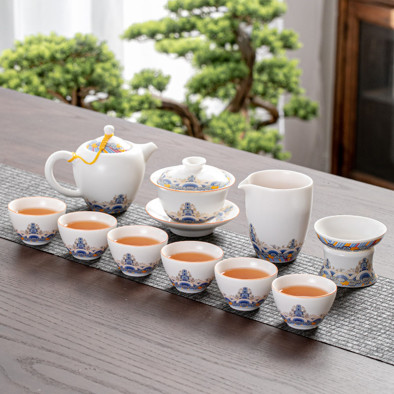 陶瓷功夫套装稠光釉茶具套装盖碗茶壶小茶杯家用办公室会客用茶具