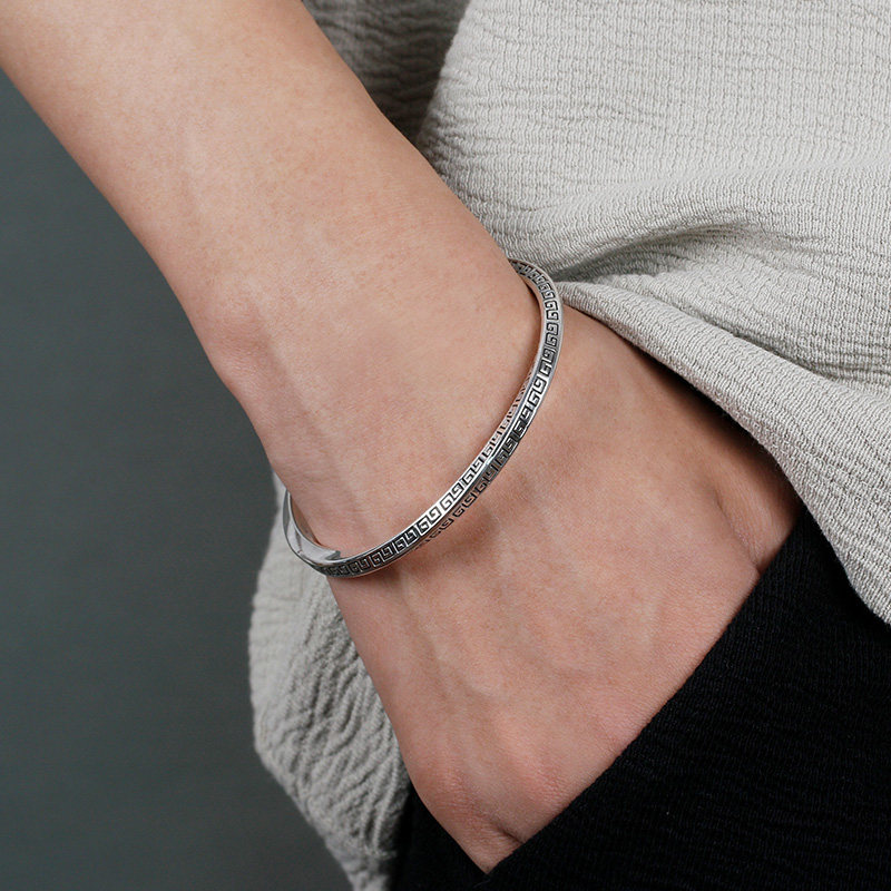 9999纯银莫比乌斯手镯男女实心开口高级感回纹足银手环送男友礼物