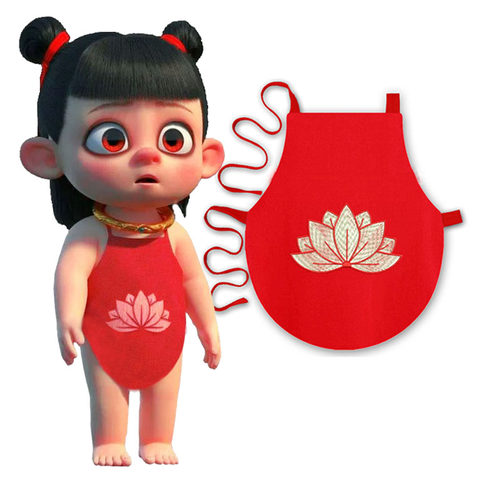 哪咤同款小肚兜莲花红色刺绣纯棉