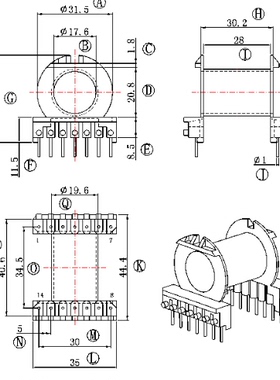 ER4220 EC42高频变压器骨架磁芯 卧式7+7针排距34.5mm电源材料