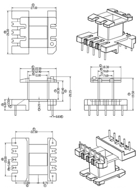 EE28高频变压器磁芯骨架安规单边加宽立式5+5针 排距=22.5mm