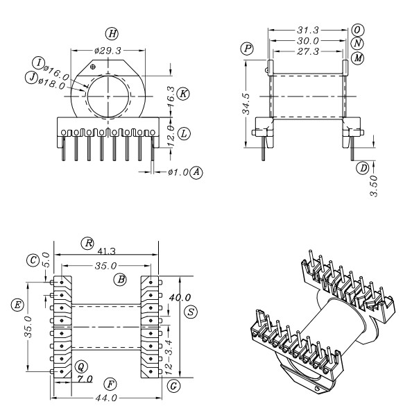 ER4215 EC42骨架磁芯 卧式8+8针排距=35mm可代开气隙变压器材料